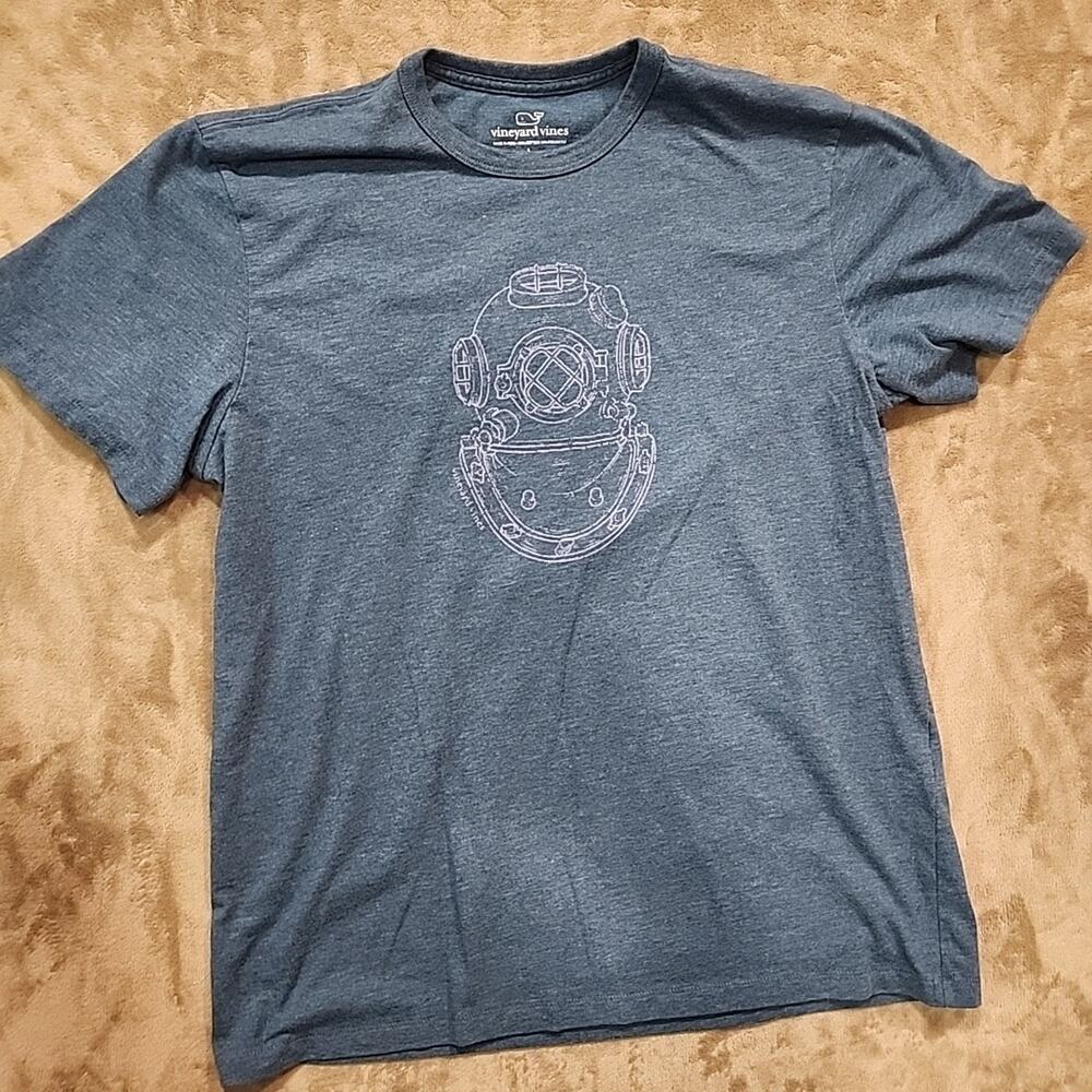Vineyard Vines T-Shirt Men SMALL Diver's Helmet Dunes Blue Heather Short Sleeve